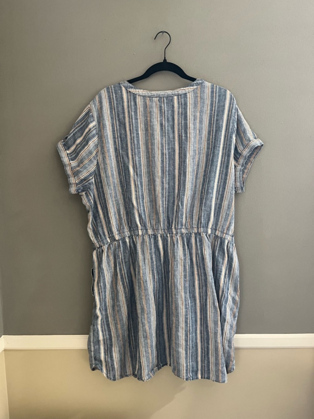 Linen and Cotton 3X Mini Dress Falls Creek Multicolor Vertical Stripe Pockets - Picture 10 of 10